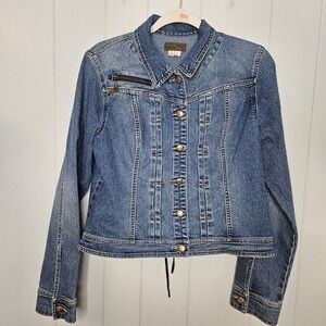 OXOXO Blue Jean Jacket Lace Up Back Large Women's